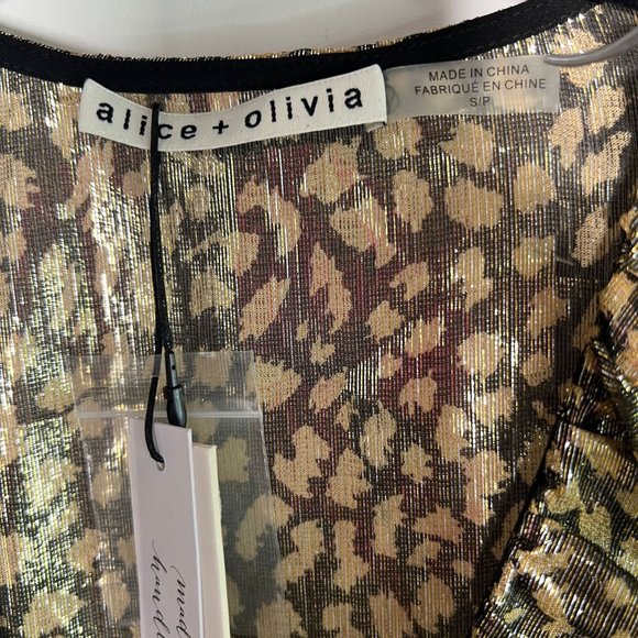 NWT alice + olivia SILK Blend‎ Leopard Print V neck Ruffle Trim Blouse SMALL - Picture 7 of 15